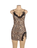 New Leopard Print Lace Floral Back Closure with Hook and Eye Sexy Babydoll