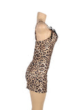 New Leopard Print Lace Floral Back Closure with Hook and Eye Sexy Babydoll