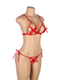 Red Hollow Out Bow-Knot Bra Set with Wristband