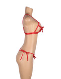 Red Hollow Out Bow-Knot Bra Set with Wristband
