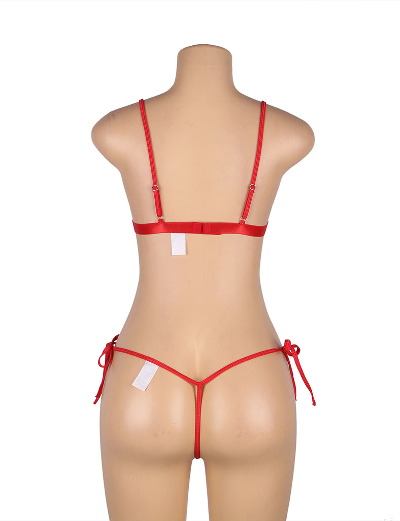 Red Hollow Out Bow-Knot Bra Set with Wristband