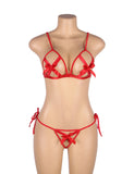 Red Hollow Out Bow-Knot Bra Set with Wristband