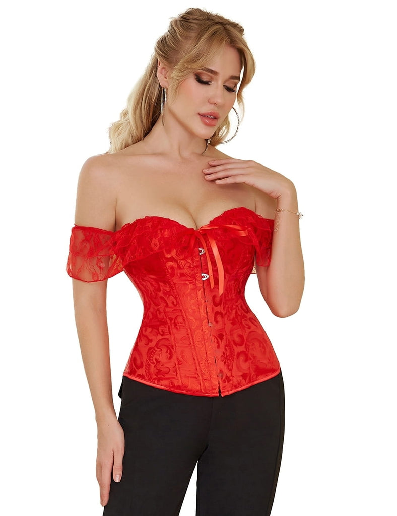 off Shoulder 12 Pieces Plastic Bones Lace Corsets with Panties