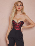 Red off Shoulder 12 Pieces Plastic Bones Corsets With Panties