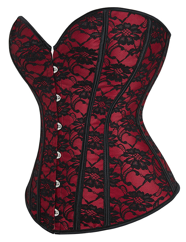 Red off Shoulder 12 Pieces Plastic Bones Corsets With Panties
