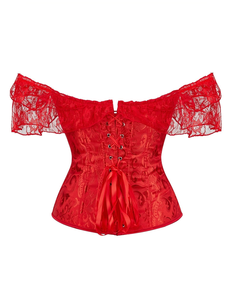 off Shoulder 12 Pieces Plastic Bones Lace Corsets with Panties