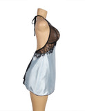 New Halter Sexy Deep V Neck Backless Blue Lingerie Dress