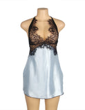 Halter Sexy Deep V Neck Backless Blue Lingerie Dress
