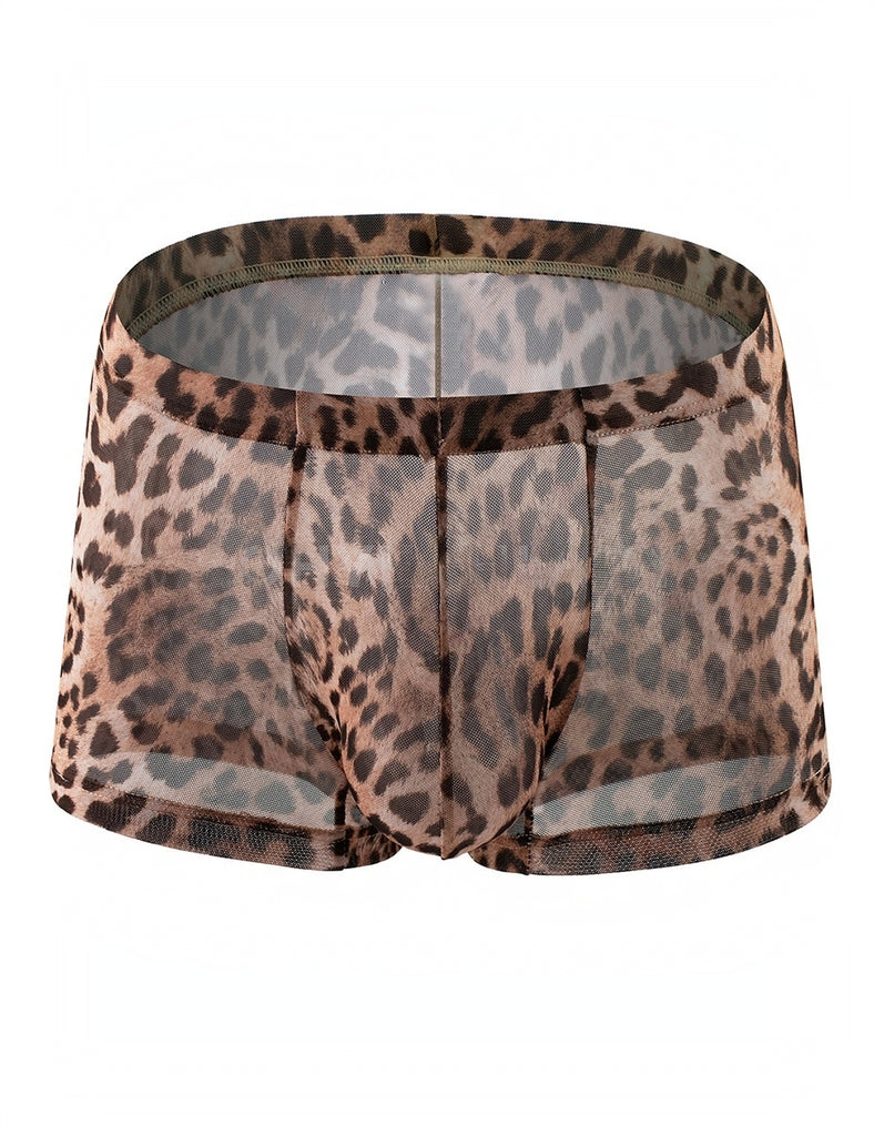 Sexy Mesh Men Boxer With Leopard Print