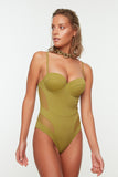 Oil Green Tulle Detailed Swimsuit