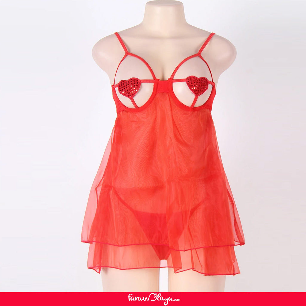 New Red Open Bra Sexy Heart Attack Babydoll