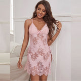 With Farawlaya Red & White & Black Sexy Lace Thin Halter Cross Transparent Sling Nightdress