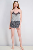 La Senza Egypt Women's Satin Heart Print Short Sleepwear Set, Black/White