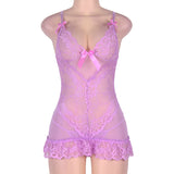 Plus Size White And Purple Embroidered Lace Cups Babydoll