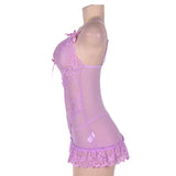 Plus Size White And Purple Embroidered Lace Cups Babydoll