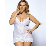 Plus Size White And Purple Embroidered Lace Cups Babydoll