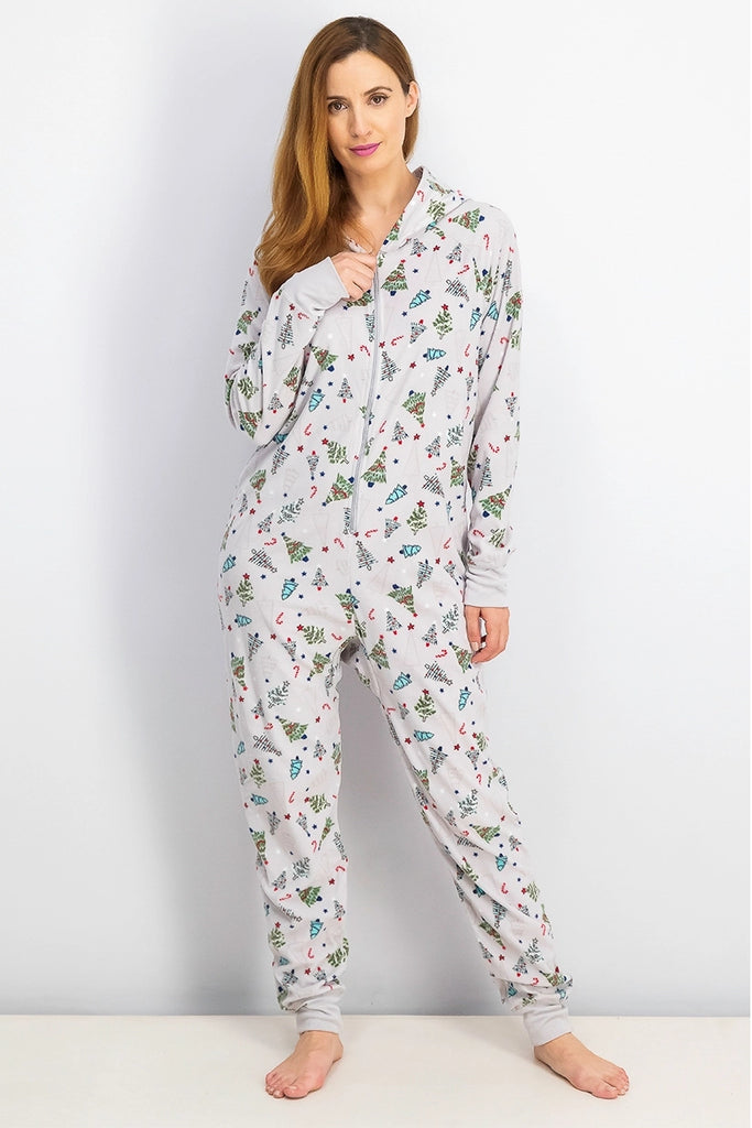Family PJs Women's Festive Trees Longsleeve Onesie Family Pajamas, Festive Trees