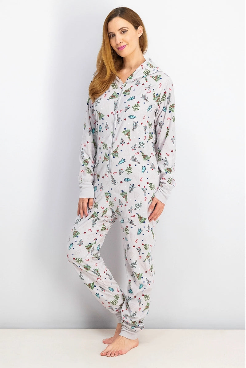Family PJs Women's Festive Trees Longsleeve Onesie Family Pajamas, Festive Trees
