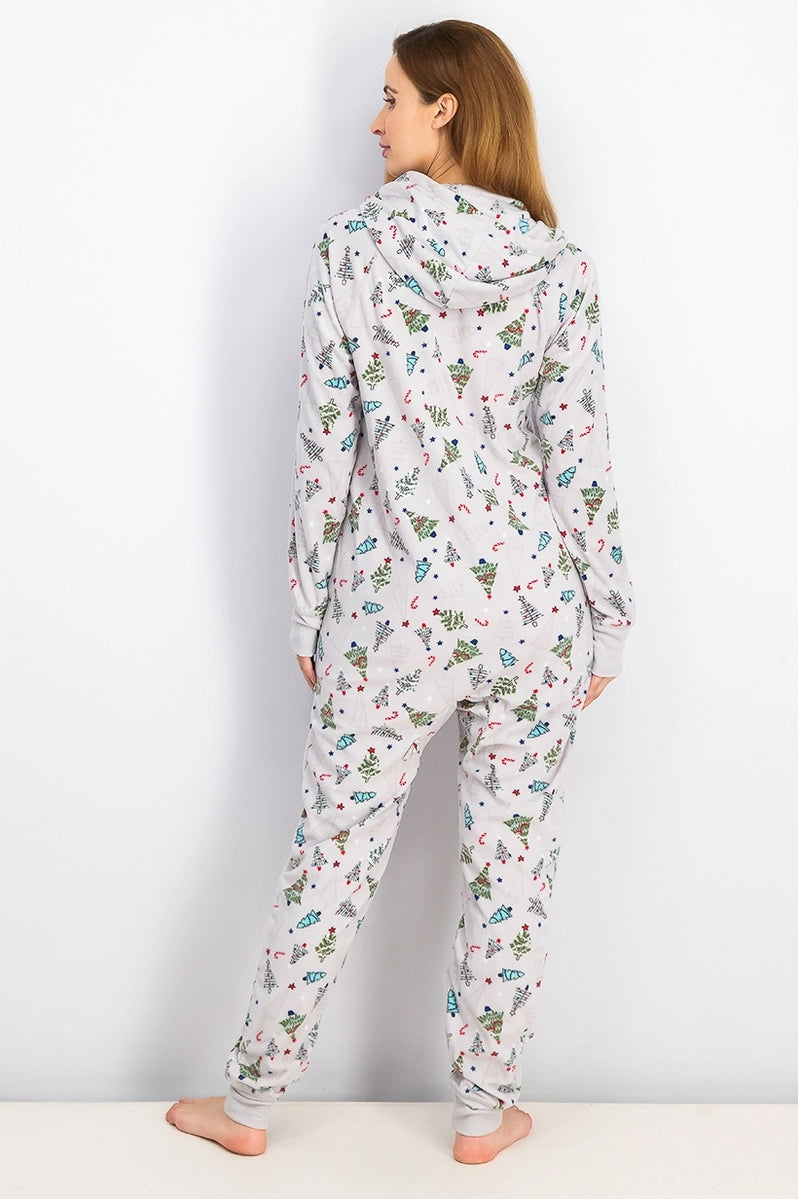 Family PJs Women's Festive Trees Longsleeve Onesie Family Pajamas, Festive Trees