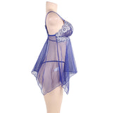 Plus Size Blue Sheer Mesh Babydoll Lingerie Set