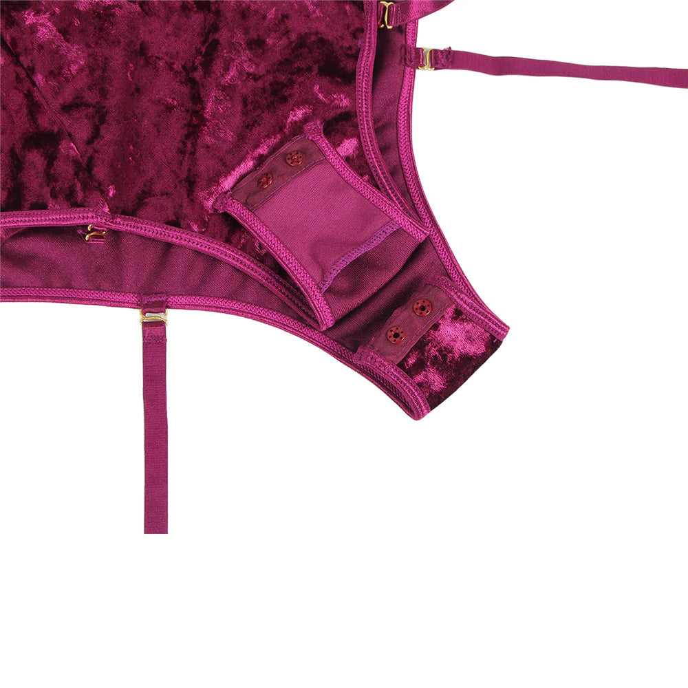 New Plus Size Sheer Lace Off-The-Shoulder Lace Sleeves Velvet Teddy