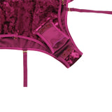 New Plus Size Sheer Lace Off-The-Shoulder Lace Sleeves Velvet Teddy