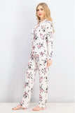 Kathy Ireland Women's 2 Pcs Floral Print Long Sleeve Top With Pajamas Pants, Ivory/Peach