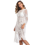 New Long White Lace Floral Sumber Beach Dress