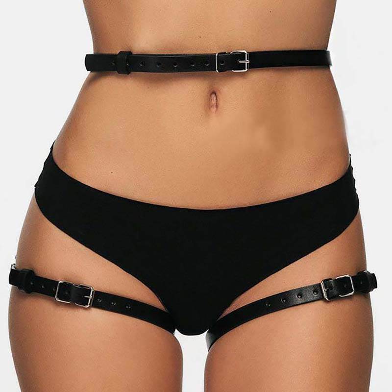 Black Leather Bondage Chain Bandage Egypt Garter