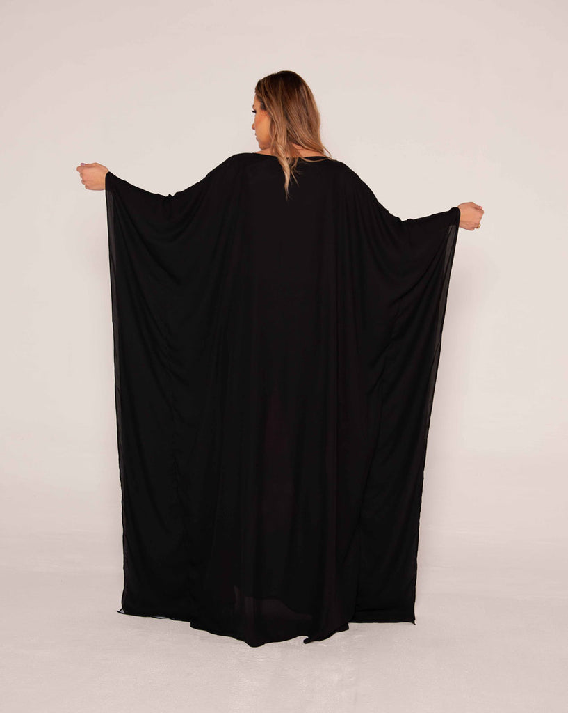 Black Abaya , Decorative African Print