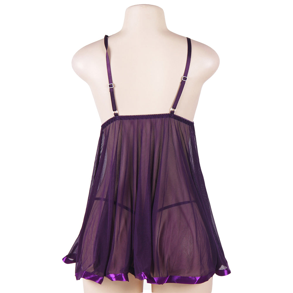 Sexy Rhinestone See-through Dark Purple Plus Size Nightdress Egypt