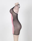 Sexy Sleepwear Lingerie Pink Rave Babydoll Fishnet Mini Dress