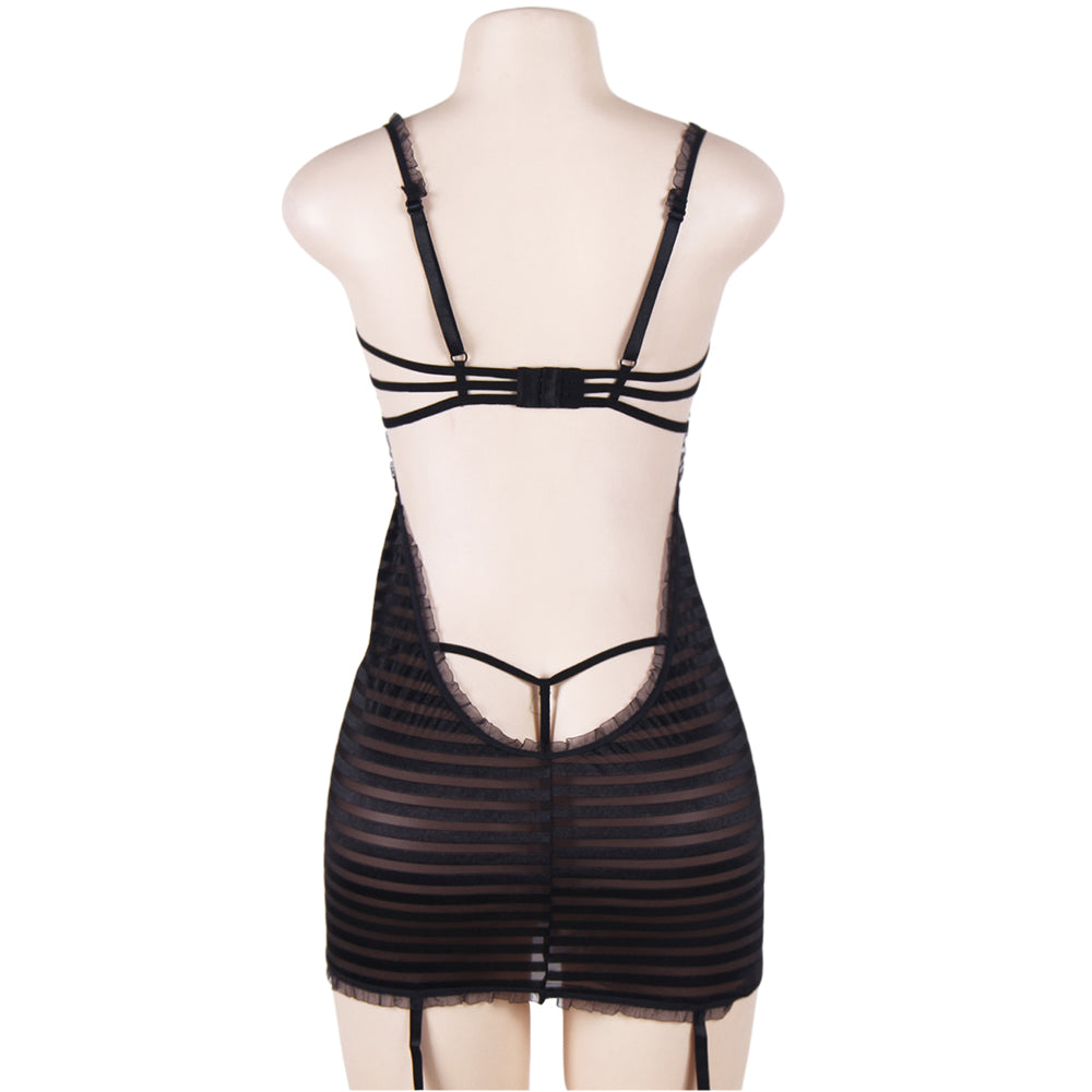 Plus Size Black Lace Lingerie Halter Slips With Thong