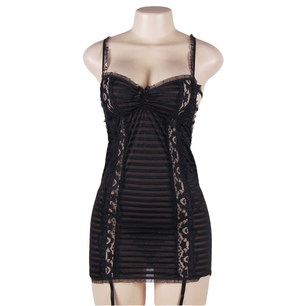 Plus Size Black Lace Lingerie Halter Slips With Thong