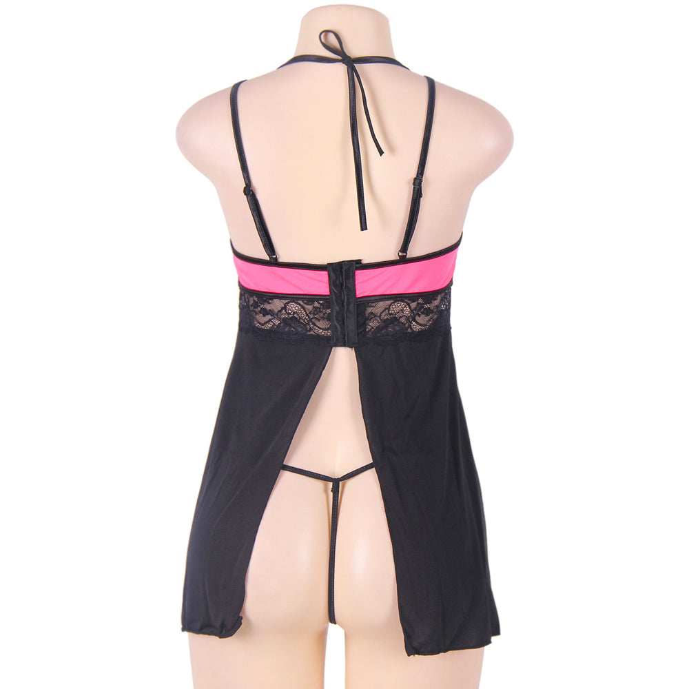 New Plus Size Lace Stitching Halter Babydoll