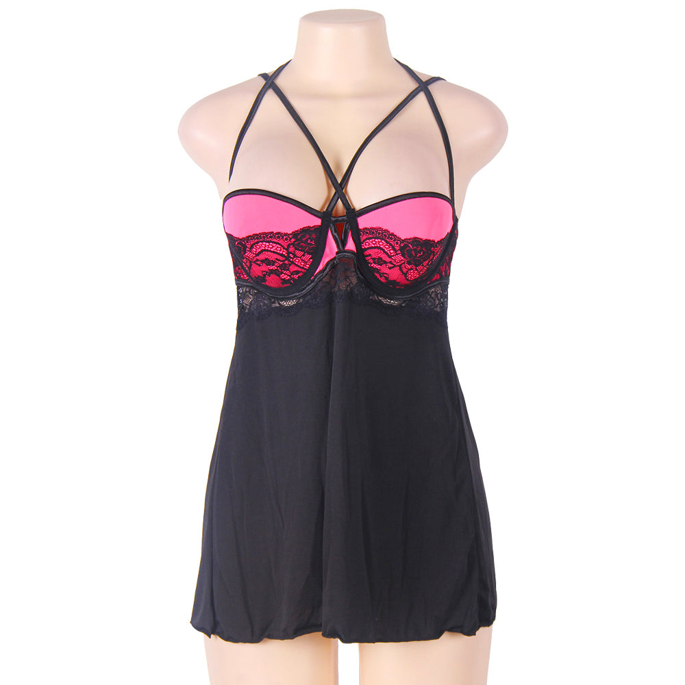 New Plus Size Lace Stitching Halter Babydoll