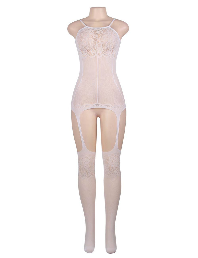 White Foxy Suspender Style Lace Bodystockings