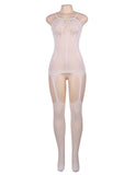 White Foxy Suspender Style Lace Bodystockings