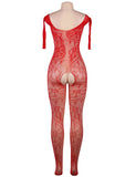Crotchless Floral Fishnet Red Bodystockings