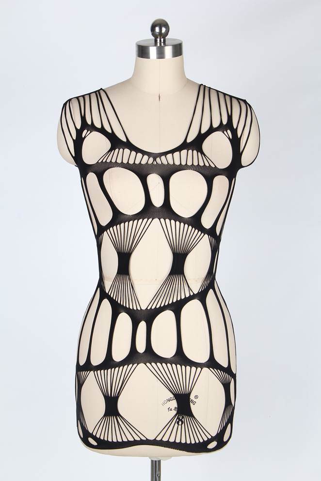 Sexy Black Mesh Pothole and Fishnet Bodystocking