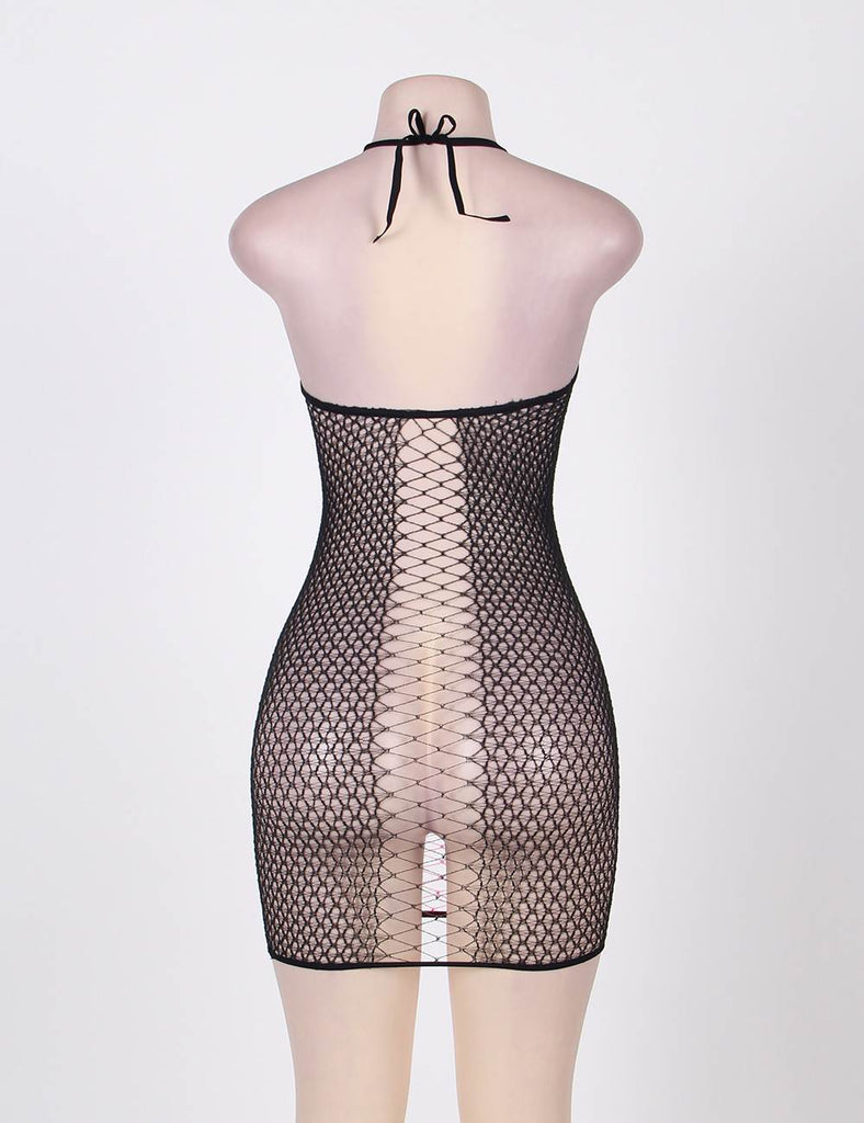 Sexy Sleepwear Lingerie Pink Rave Babydoll Fishnet Mini Dress