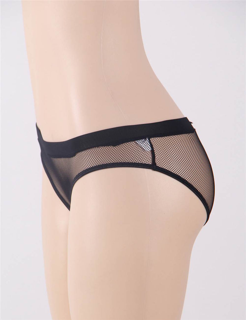 Sexy Black Netted Open Back Hipster Panty
