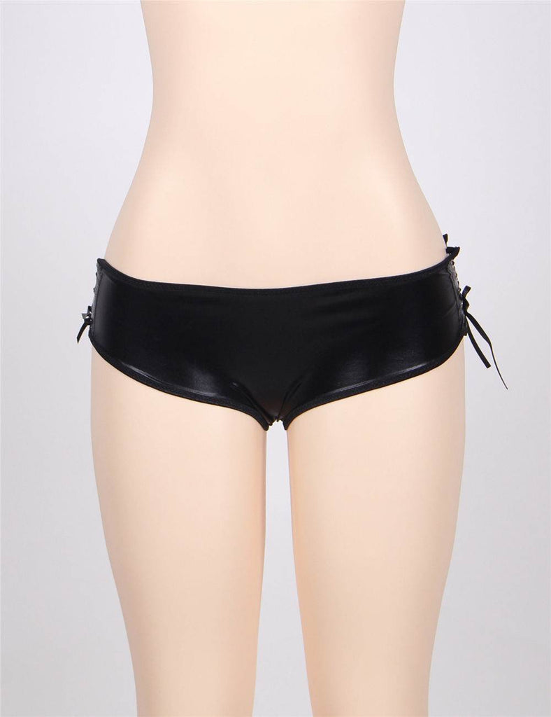 New Plus Size Black Open Crotch Leather Panty