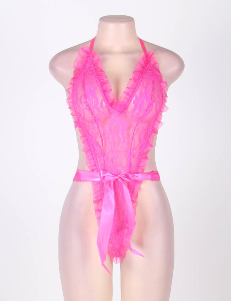 Lace Ruffle Teddy with Wrist Restraints