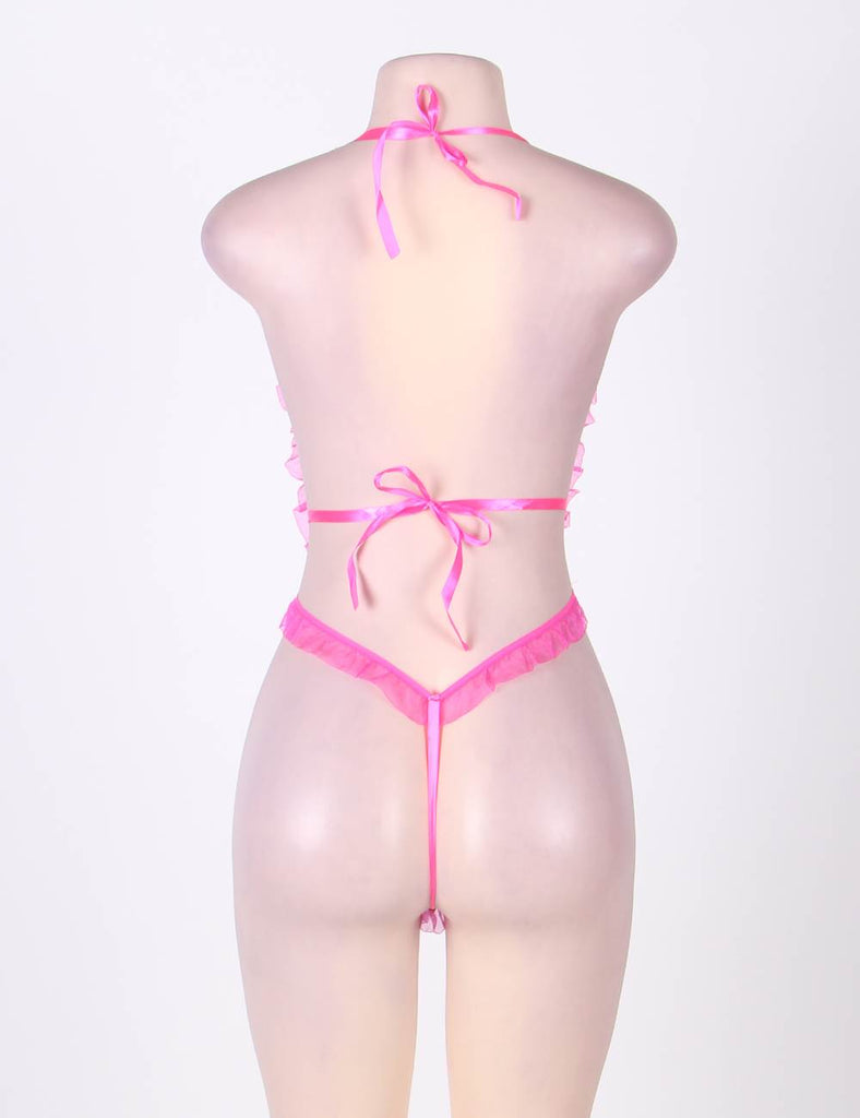 Lace Ruffle Teddy with Wrist Restraints