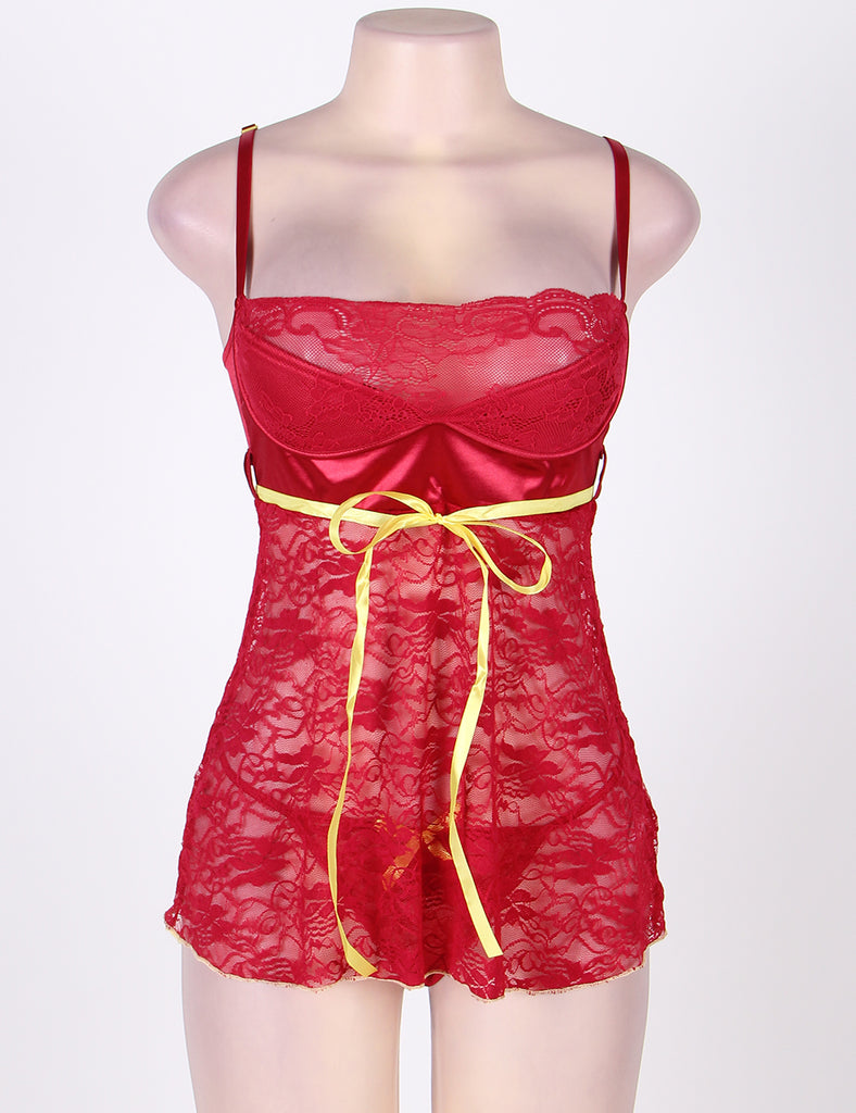 Erotic Dark Red Floral Lace Lingerie Set Egypt