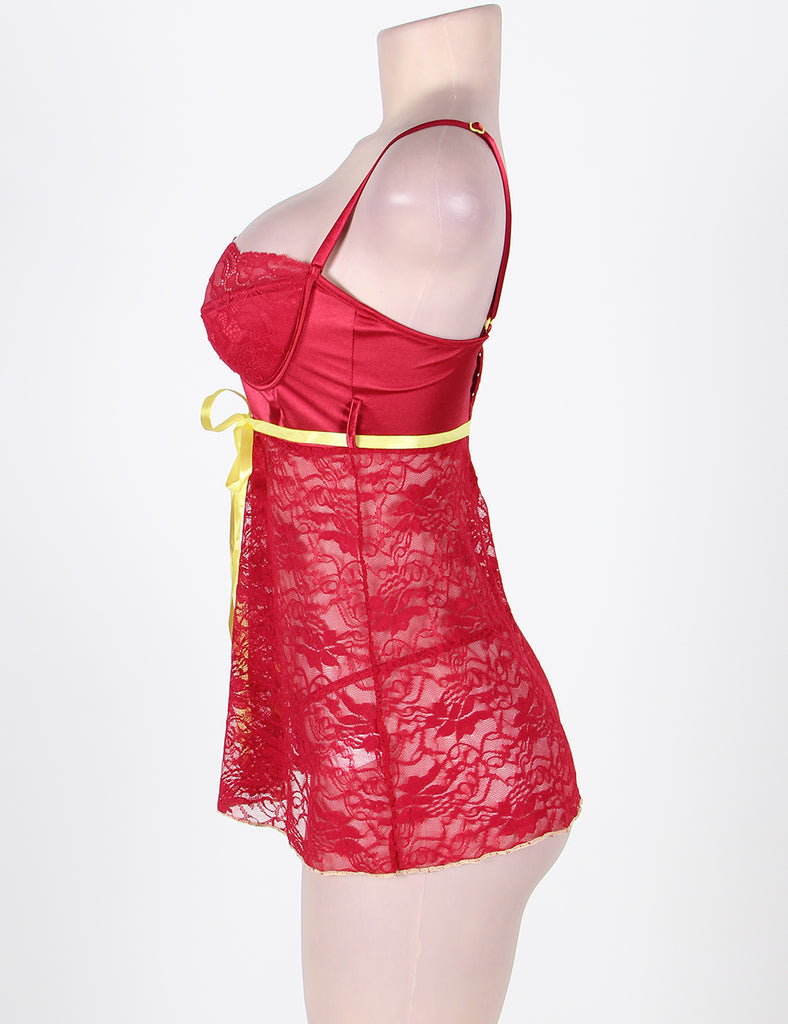 Erotic Dark Red Floral Lace Lingerie Set Egypt
