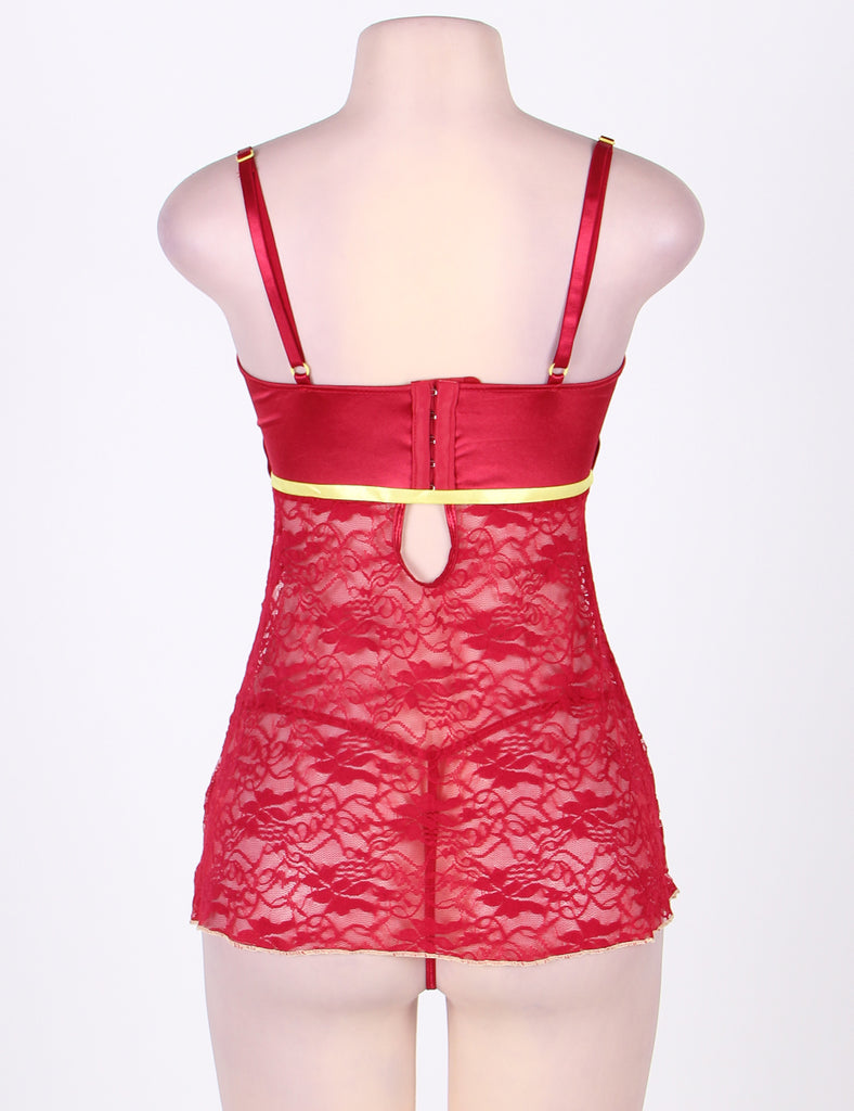Erotic Dark Red Floral Lace Lingerie Set Egypt