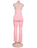 Pink Wide Leg Halter Jumpsuit