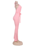 Pink Wide Leg Halter Jumpsuit